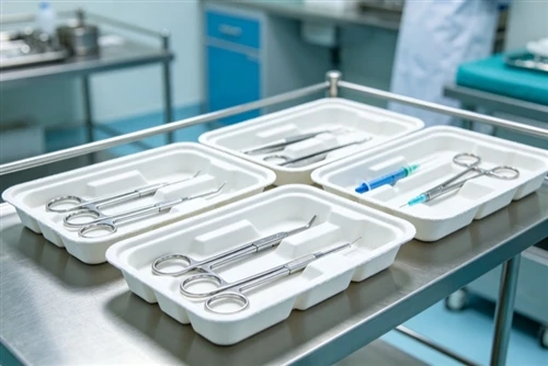 Embalagem médica de celulose moldada para soluções de saúde estéreis e susten...